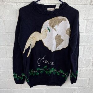 Essential Elements Peace Knit Vintage Navy World Peace Sweater sz M